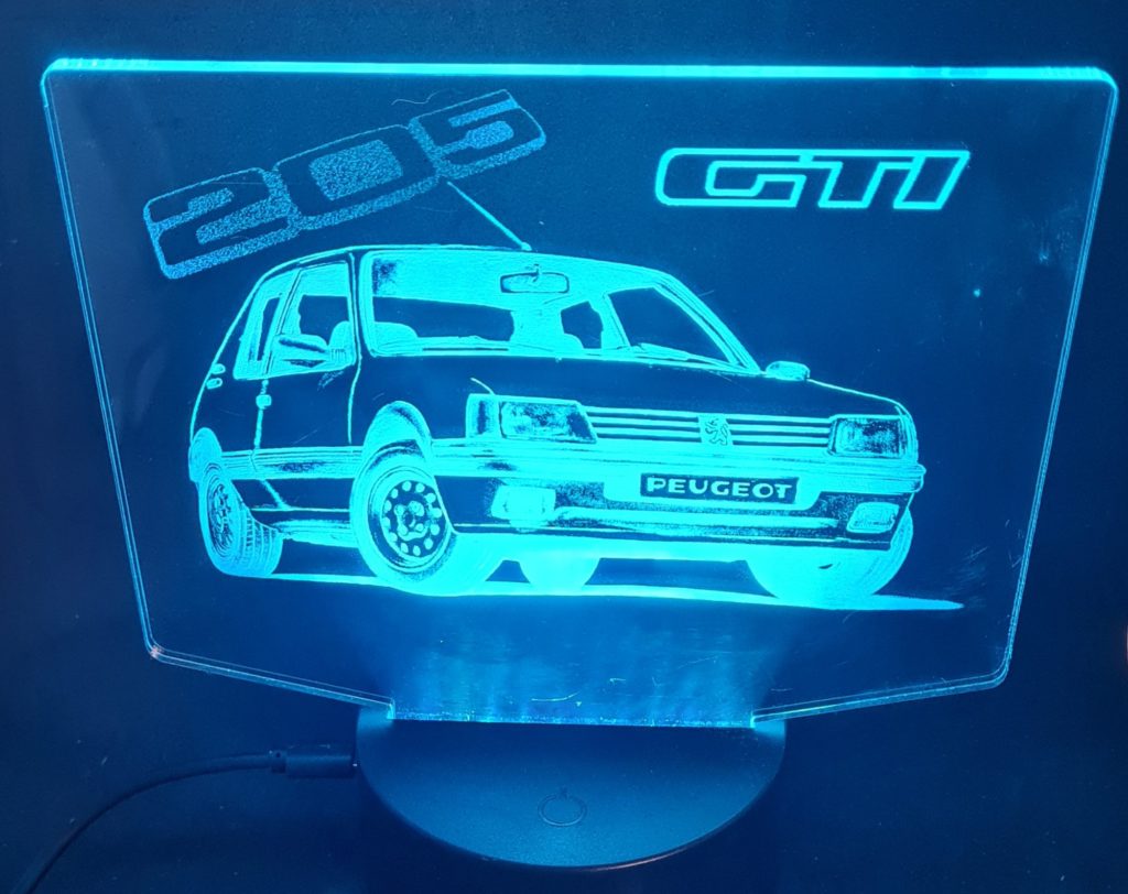 Lampe Led 3D plexiglas 205 GTI